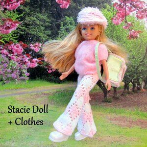 WEE 3 FRIENDS DOLL, STACIE, + CLOTHES: PRETTY SWEATER PANTS BOOTS CAP BAG SKIRT